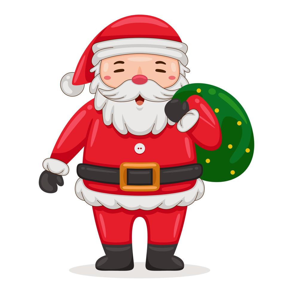 Cute Santa Claus deliver christmas gift in cartoon style illustration vector