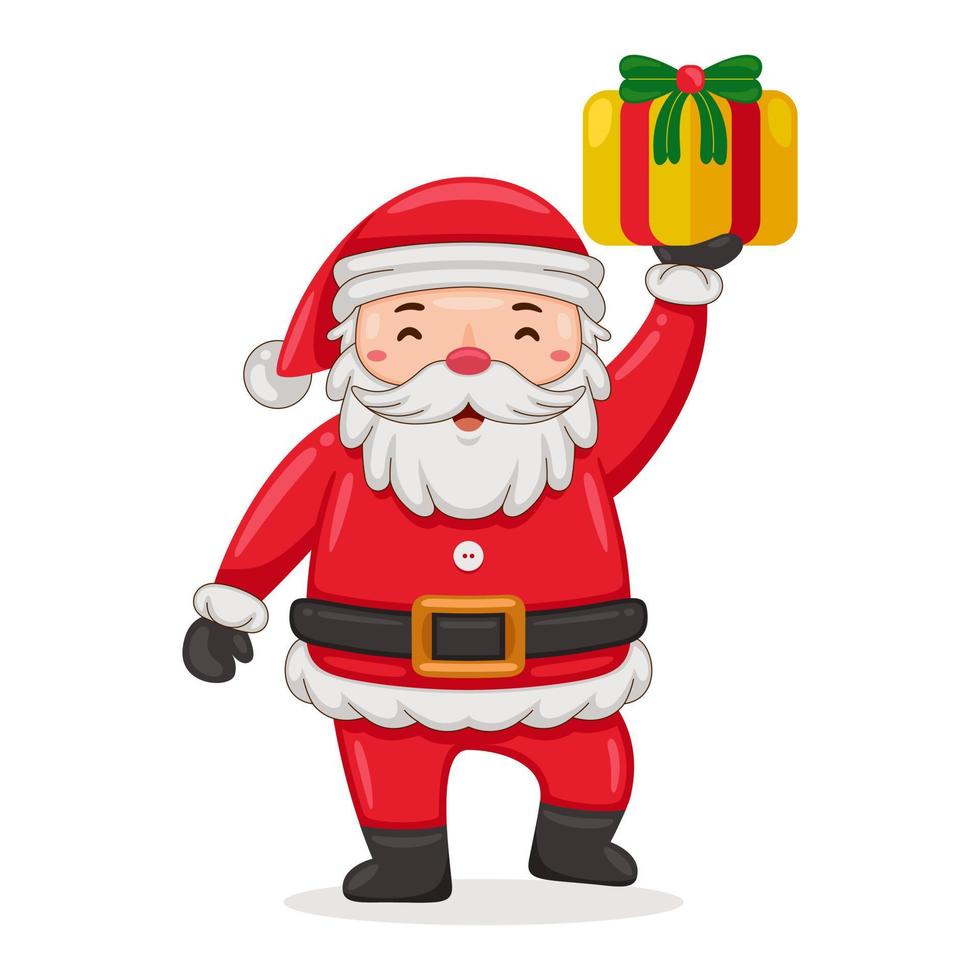 Cute Santa Claus deliver christmas gift in cartoon style illustration vector