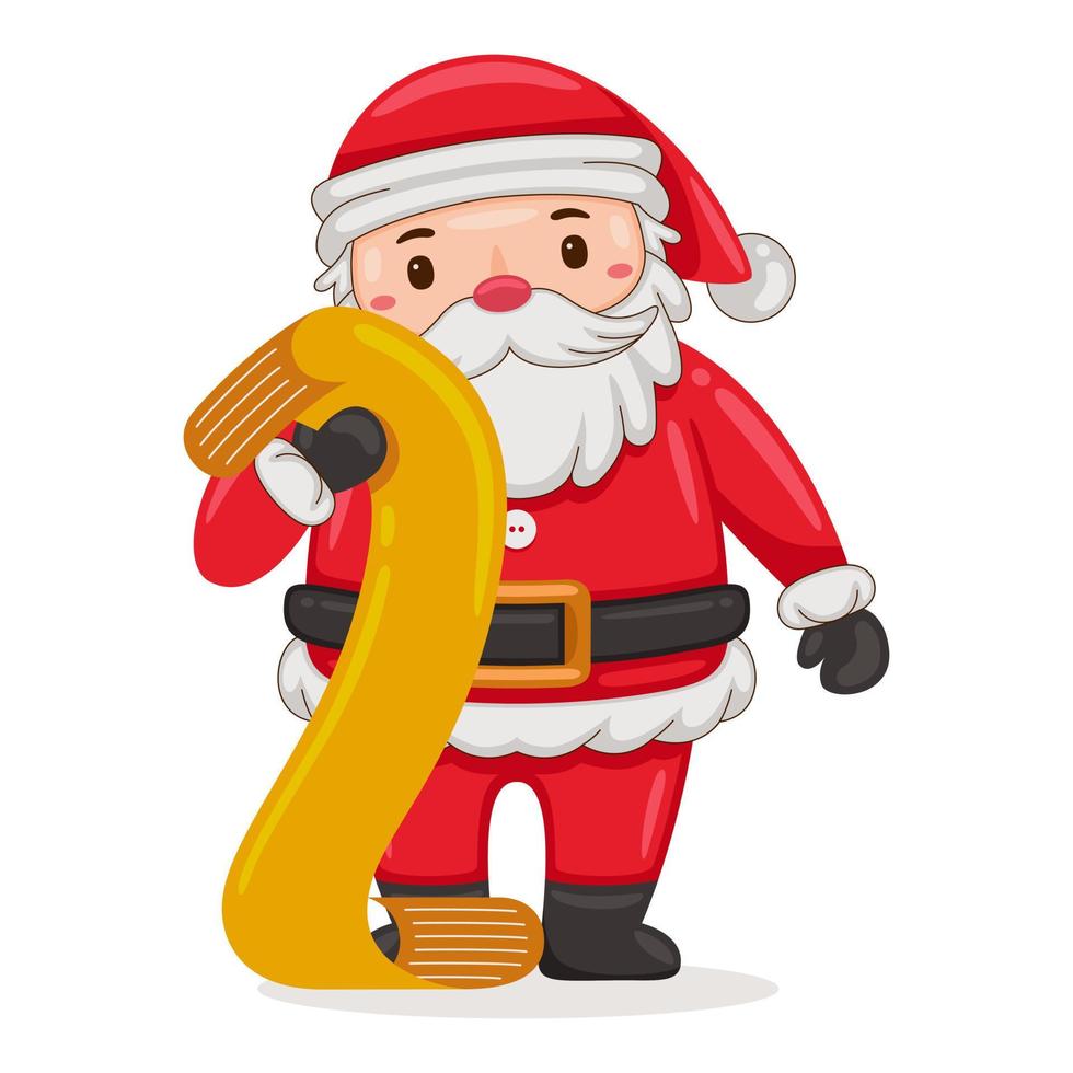 lindo santa claus con una lista de nombres estilo ilustración vector