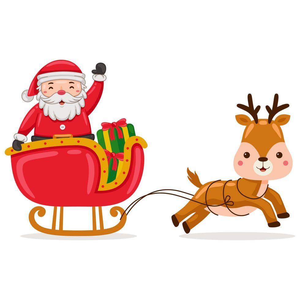 Cute Santa Claus with deer in cartoon style illustration vector