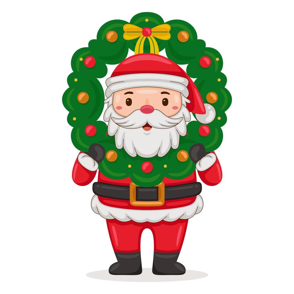 Cute Santa Claus deliver christmas decoration in cartoon style illustration vector
