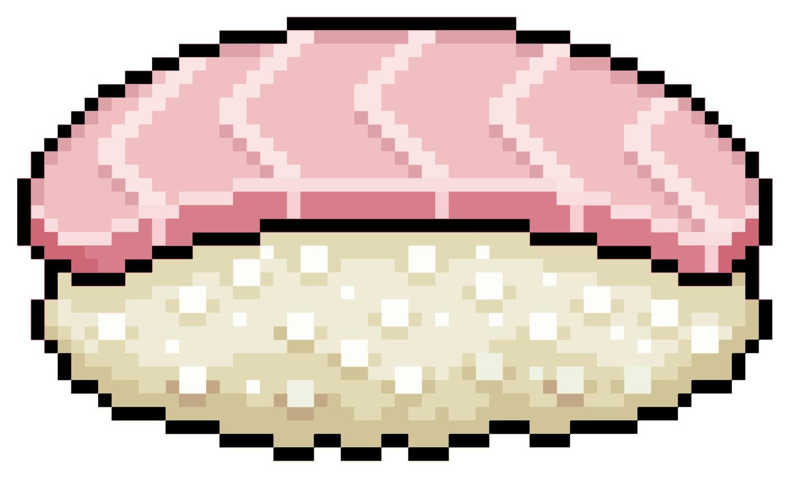 pixel art tai nigiri sushi icono de vector de comida japonesa para juego de 8 bits sobre fondo blanco
