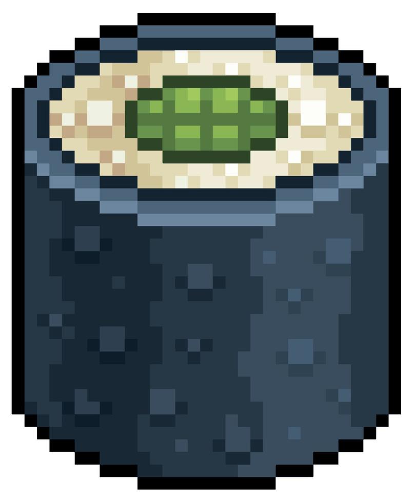 pixel art aguacate tekka maki hosomaki sushi icono de vector de comida japonesa para juego de 8 bits sobre fondo blanco