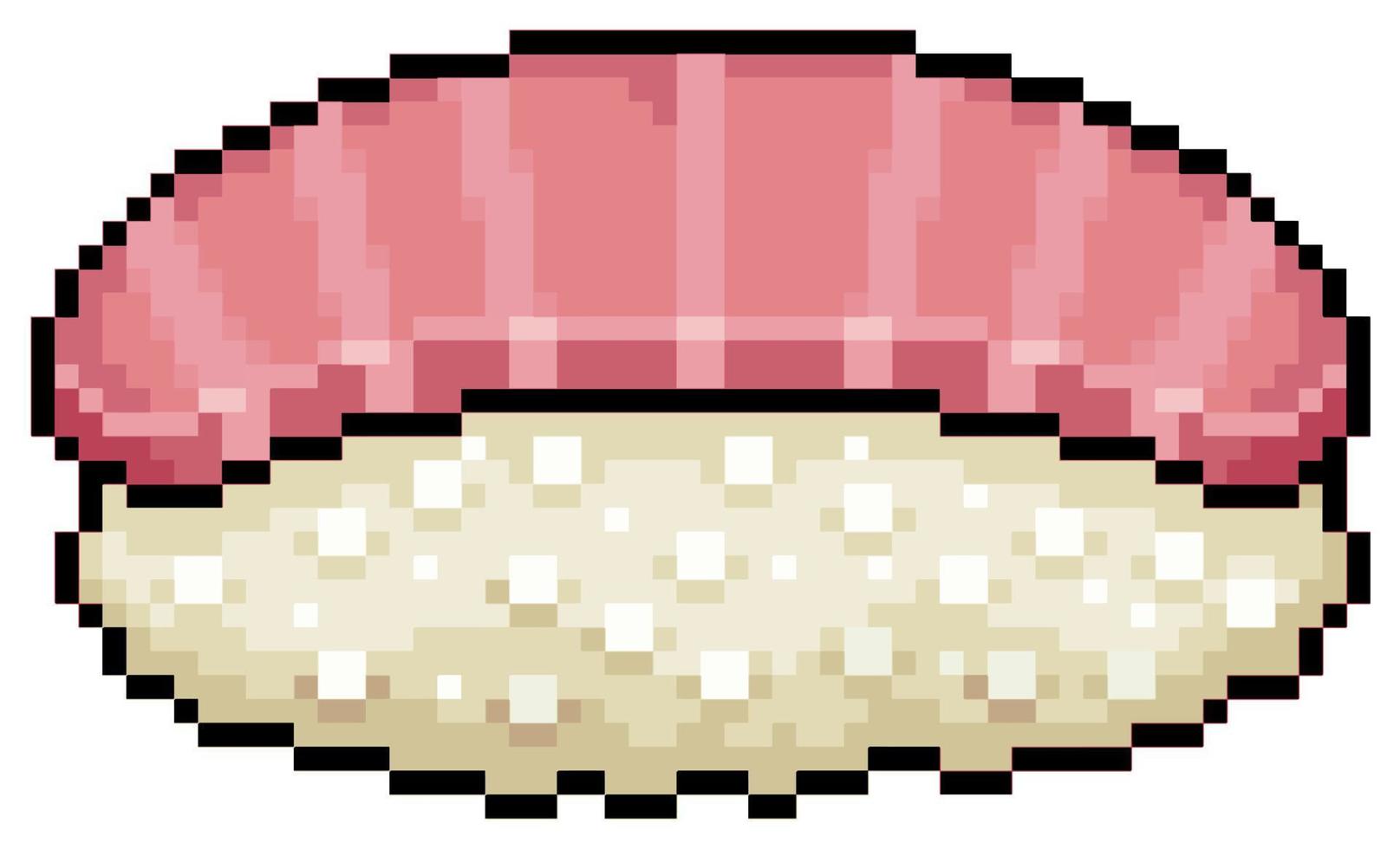 pixel art toro nigiri sushi icono de vector de comida japonesa para juego de 8 bits sobre fondo blanco