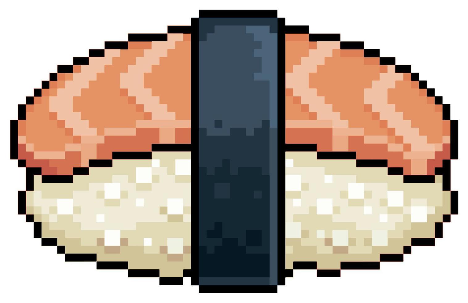 pixel art sake nigiri con sushi de algas marinas icono de vector de comida japonesa para juego de 8 bits sobre fondo blanco