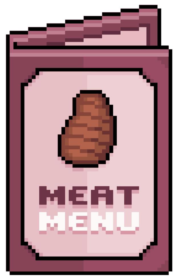 menú de carne de pixel art, icono de vector de menú de papel para juego de 8 bits sobre fondo blanco