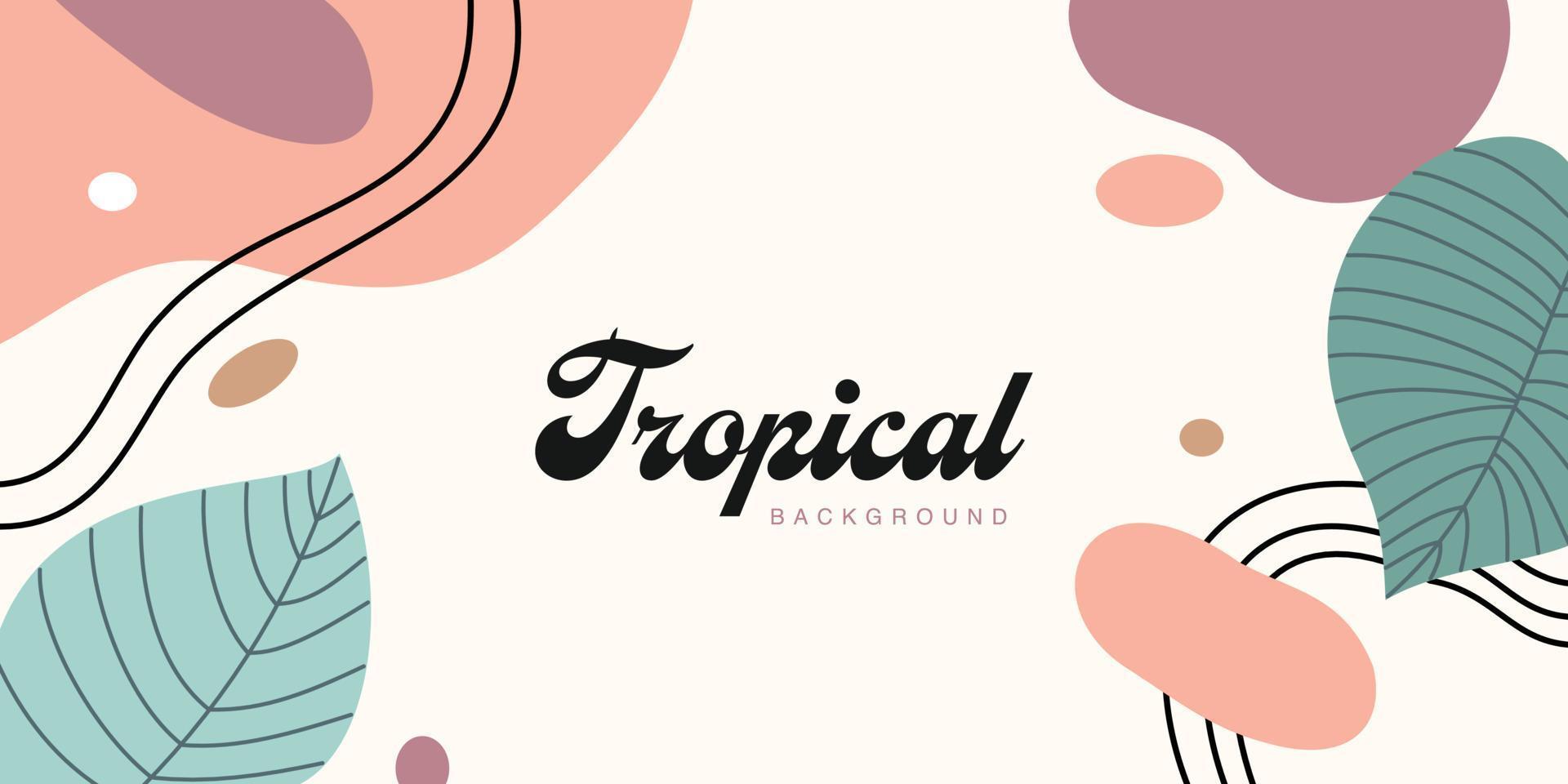 Abstract tropical floral frame in trendy design style for background and copy space. Minimalist banner template design vector
