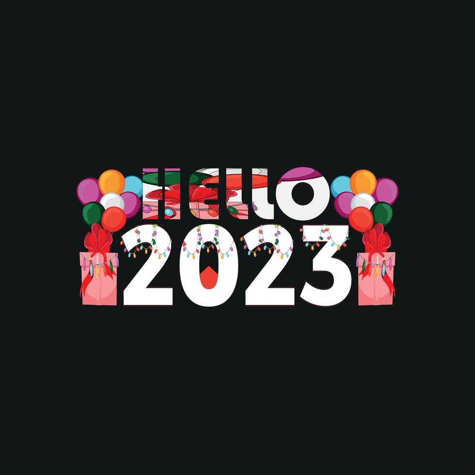 2023 happy new year, vector text tshirt design, congratulation event, T-shirt, party, high school or college graduate. Lettering for greeting, invitation card