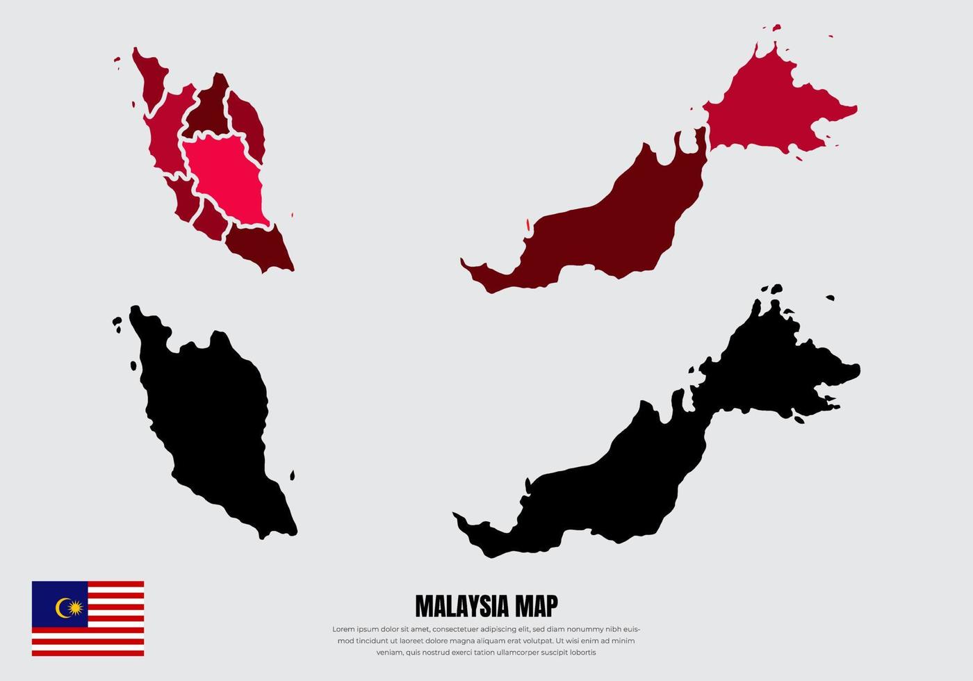 colección de vectores de diseño de mapas de Malasia de silueta. vector de diseño de mapas de malasia