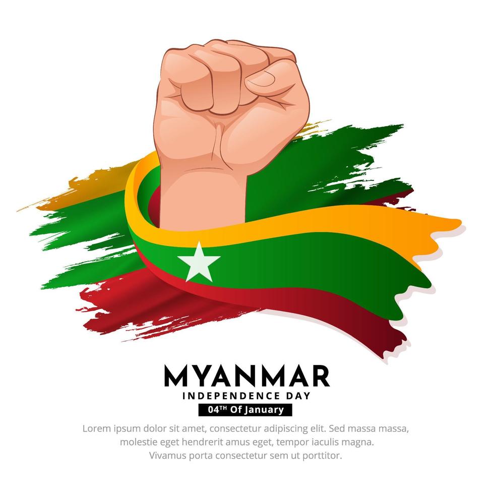 Wonderful Myanmar Independence Day design with gesture hand holding flag vector