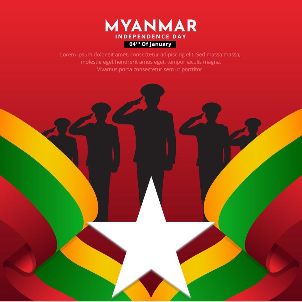 Fondo de diseño del día de la independencia de myanmars con vector de silueta de soldados.