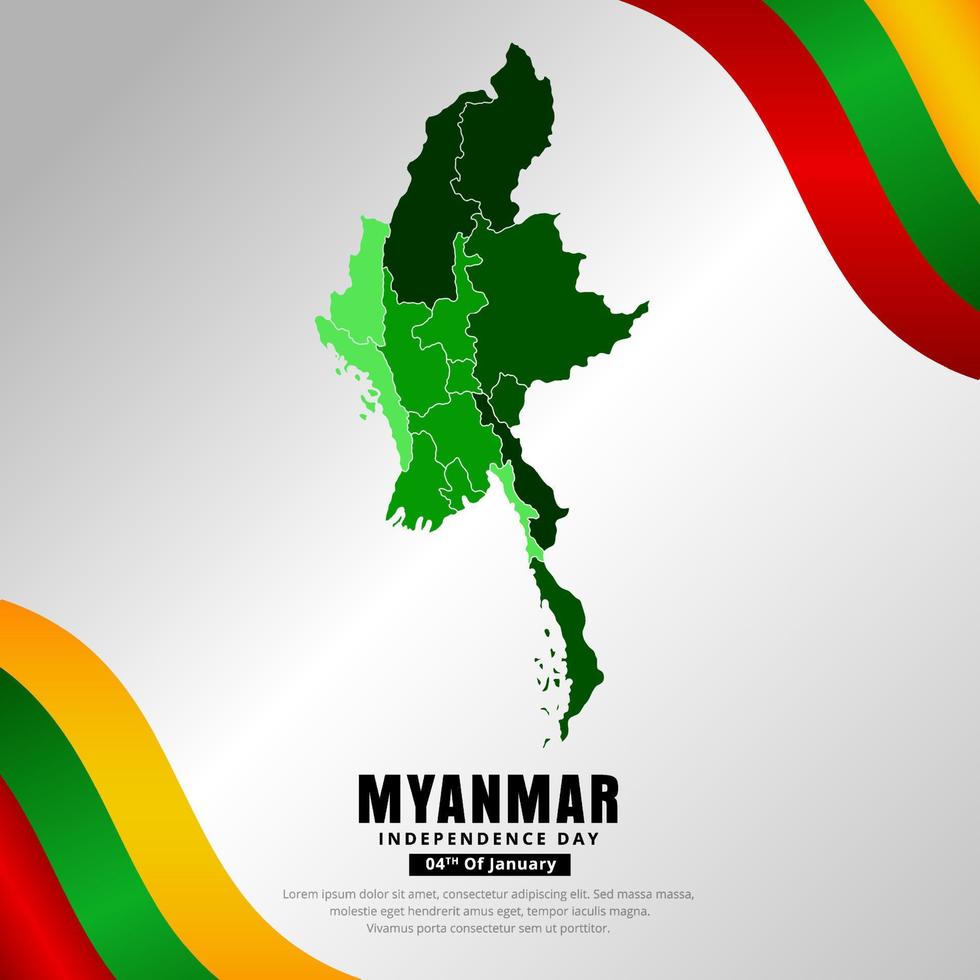 increíble fondo del día de la independencia de myanmar con bandera ondulada y mapas vector