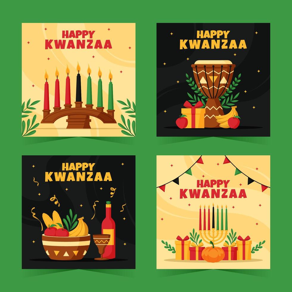 feliz kwanzaa publicaciones en redes sociales vector