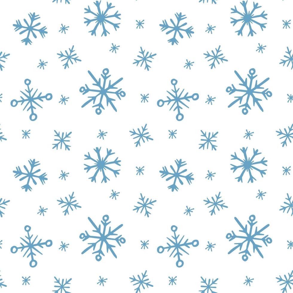New Year and Christmas seamless pattern. Winter background. Blue snowflakes on white. vector