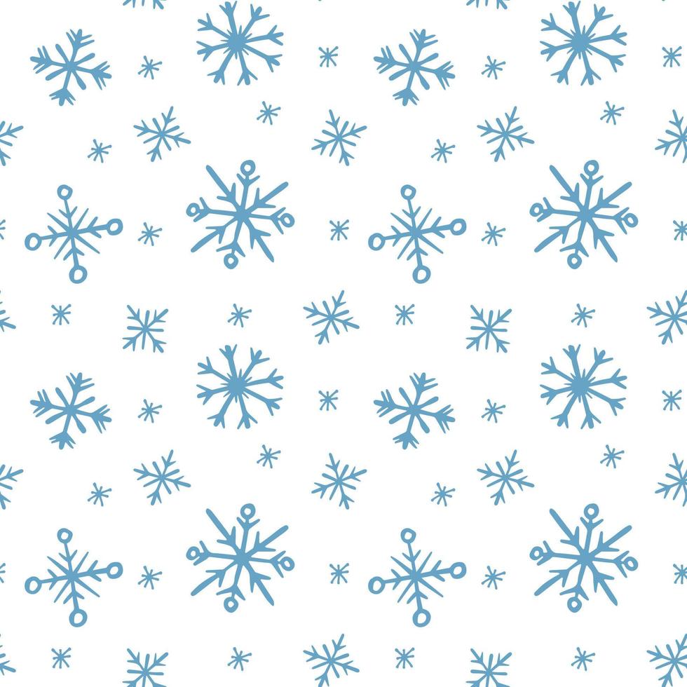 año nuevo y navidad de patrones sin fisuras. fondo de invierno. copos de nieve azules sobre blanco. vector