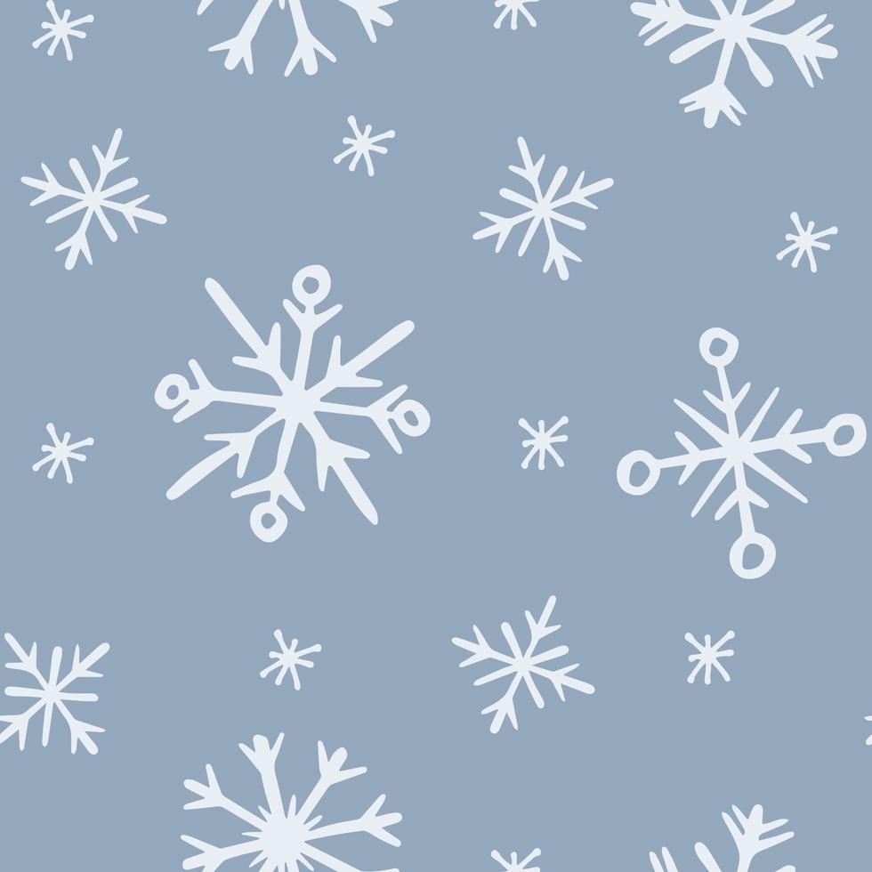 patrón sin costuras de copos de nieve. patrón de año nuevo y navidad para envolver regalos. copos de nieve blancos sobre fondo azul gris. vector