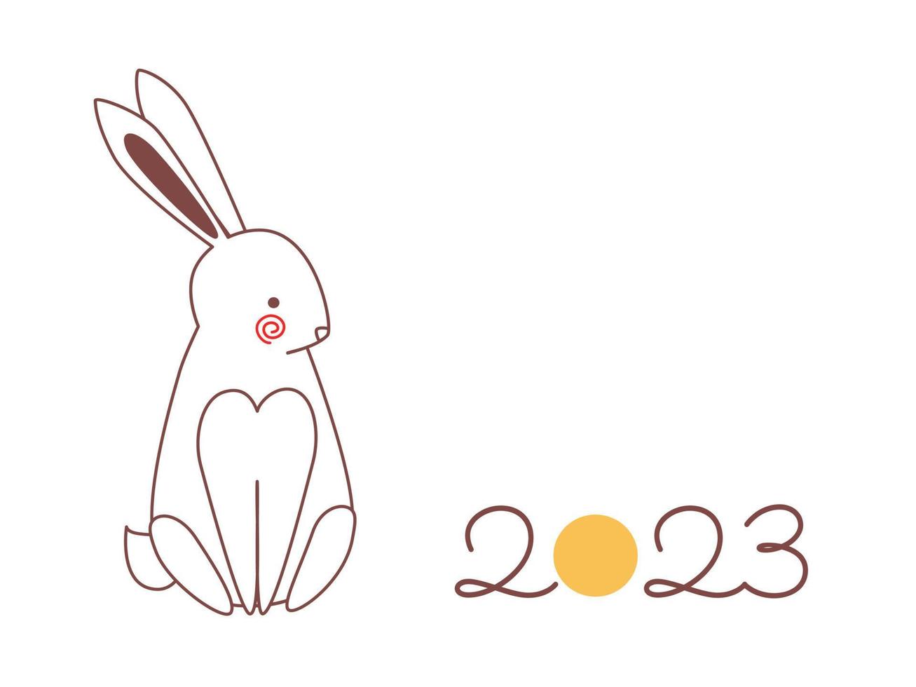 New Year 2023 rabbit greeting card template. Outline doodle drawing on white background. vector
