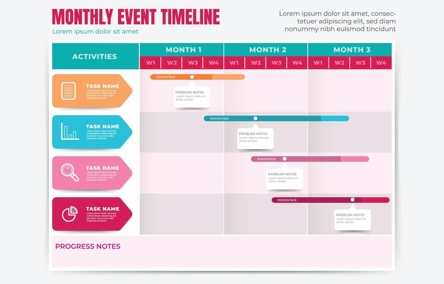 cronograma mensual de eventos para proyectos y negocios vector