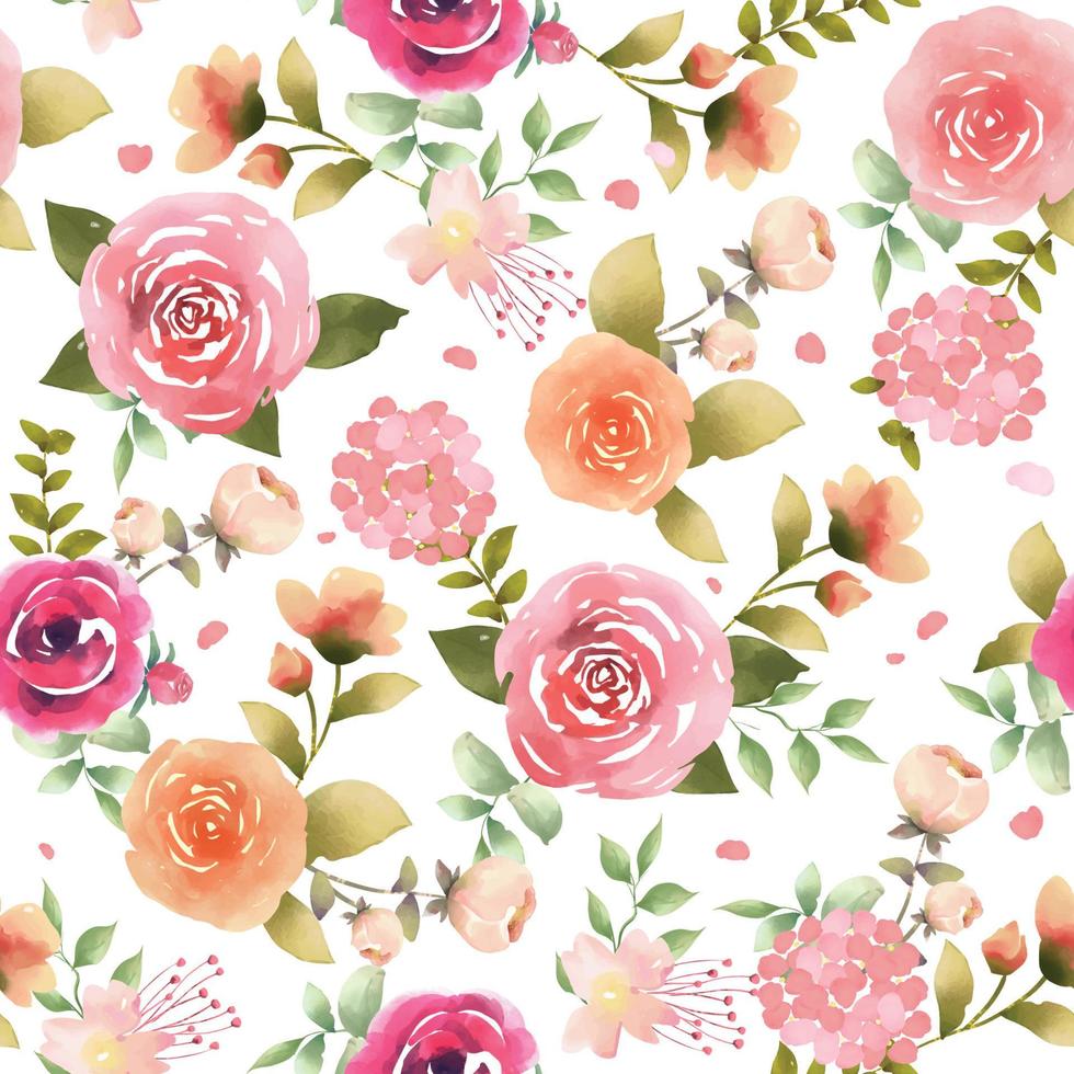 Beautiful Pink Floral Seamless Pattern in Watercolor vector