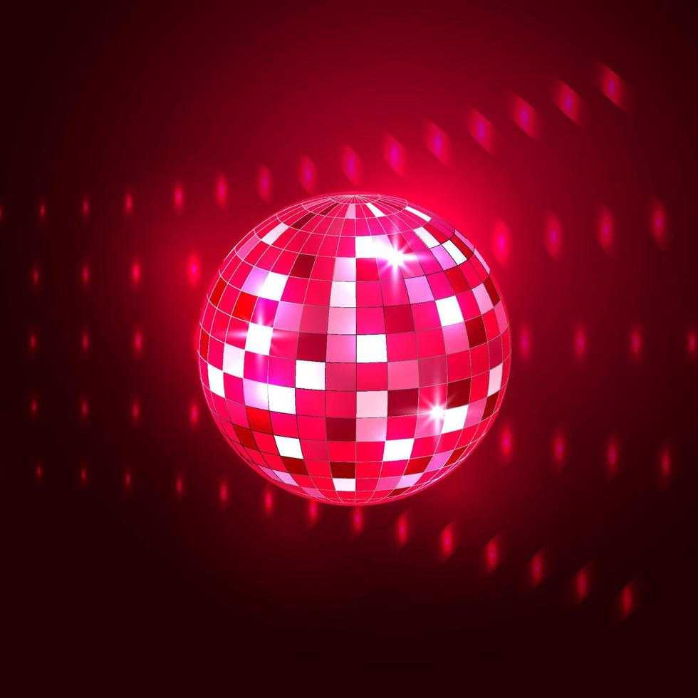 Bright mirror red disco ball for disco dance club. vector