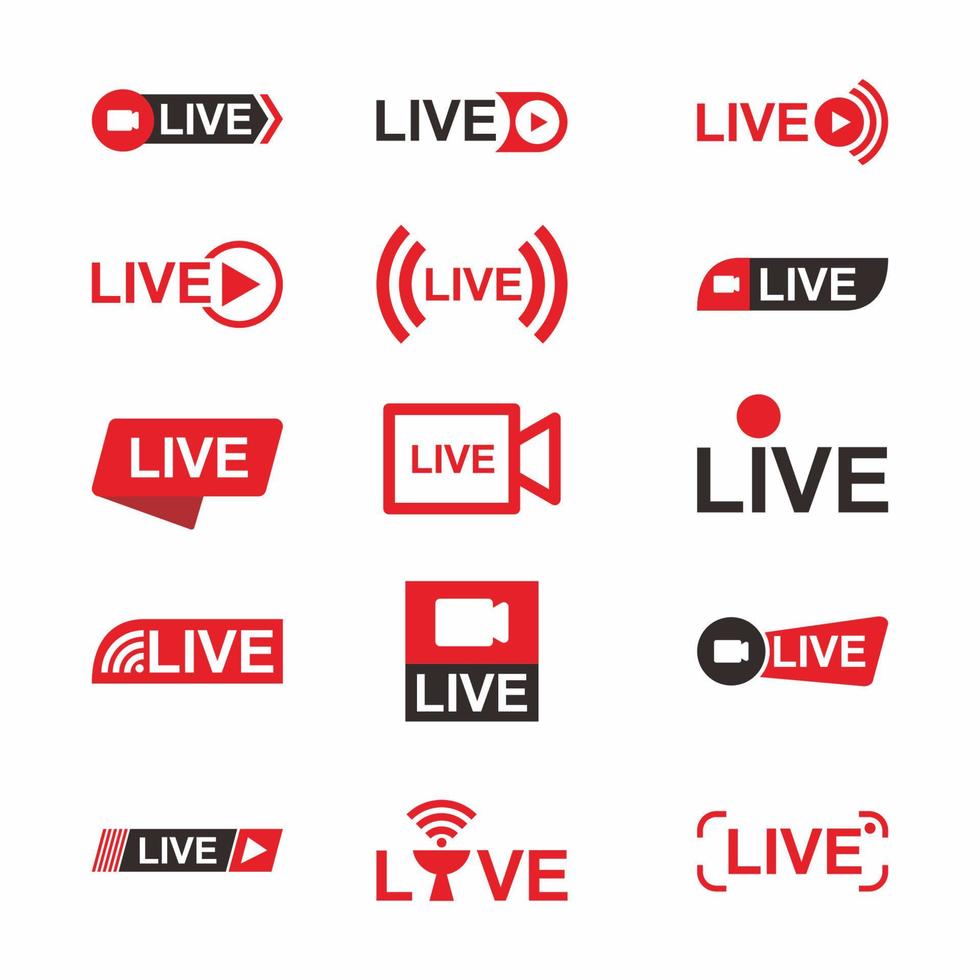 colección de insignias de iconos de transmisión en vivo en línea vector