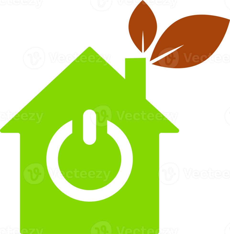 maison verte avec icône écologique de feuille png