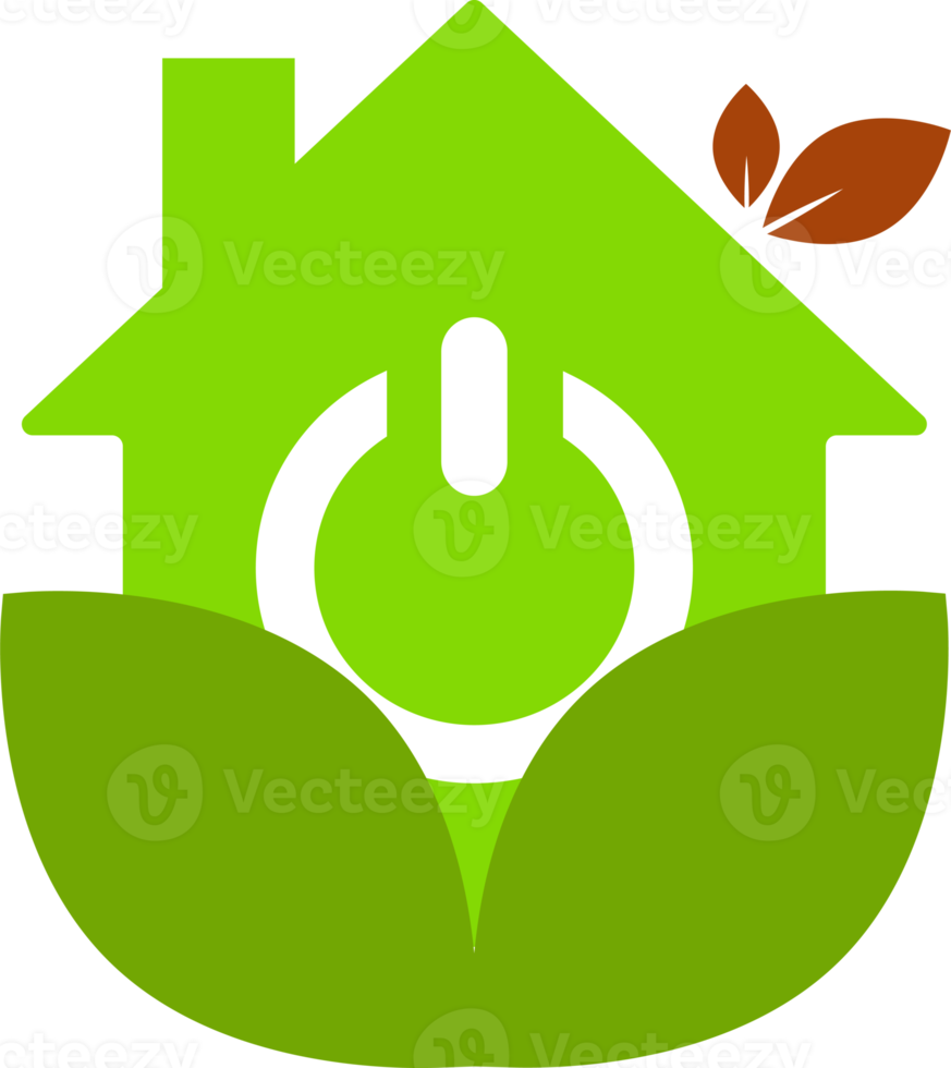 maison verte avec icône écologique de feuille png