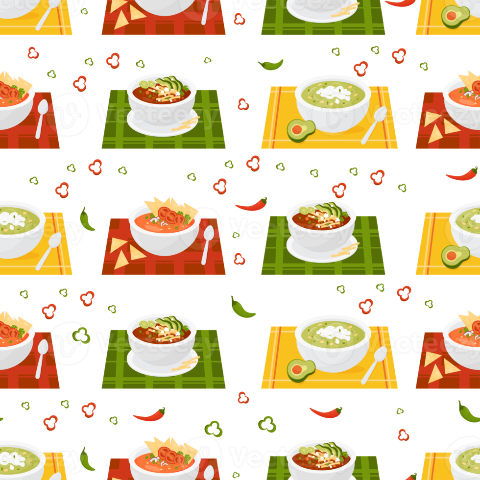 Seamless pattern with Mexican soups png