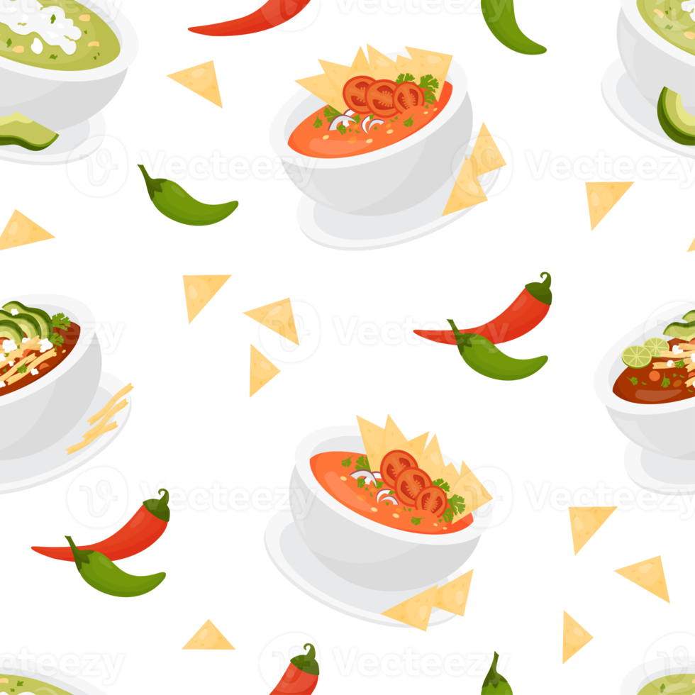 Seamless pattern with Mexican soups png