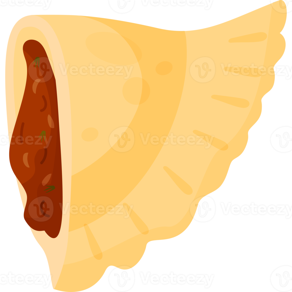 empanada mexicana meio quebrada com recheio de carne png