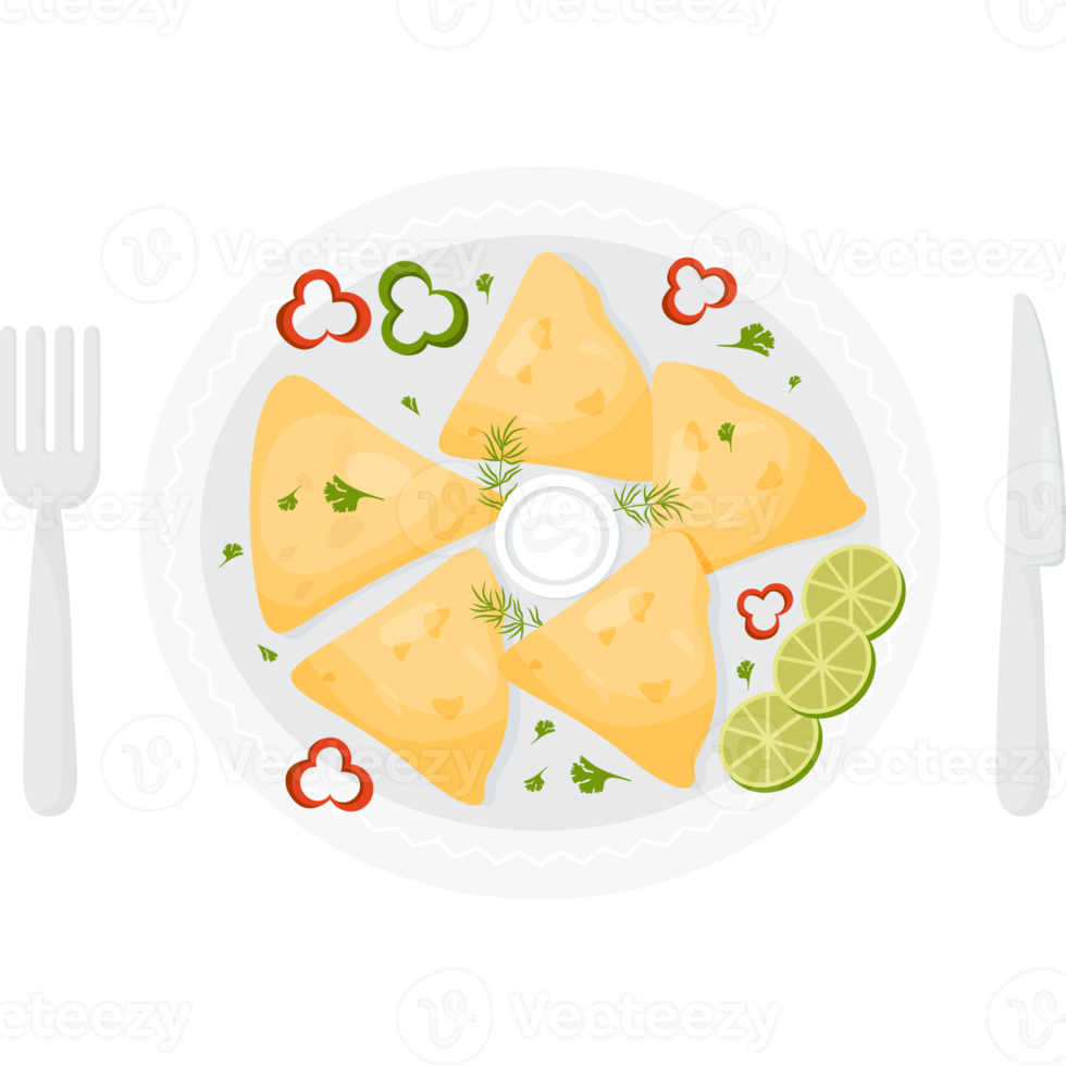 Mexican Quesadilla in bowl with knife and fork png