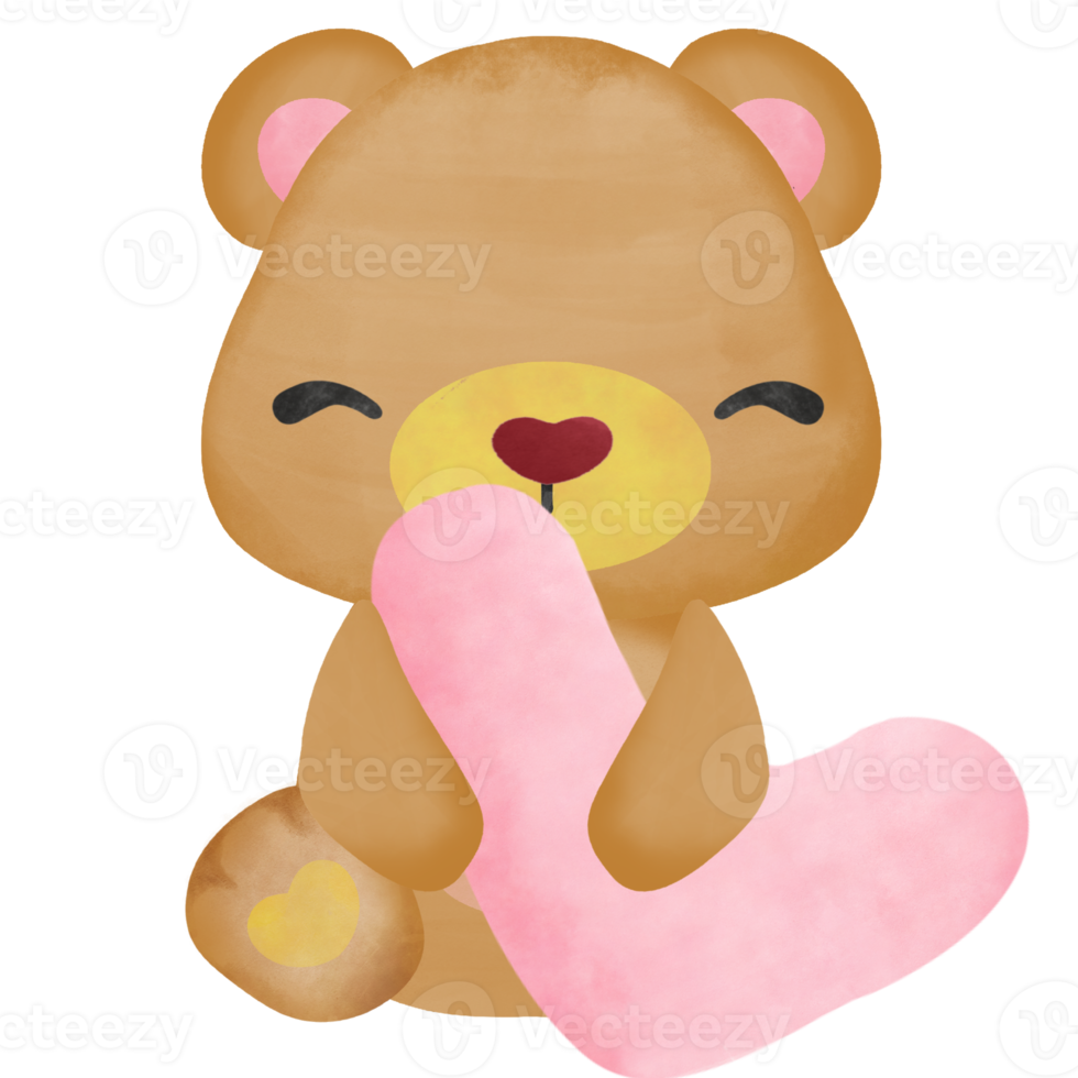 adorable oso pardo con corazón rosa acuarela tema de san valentín png