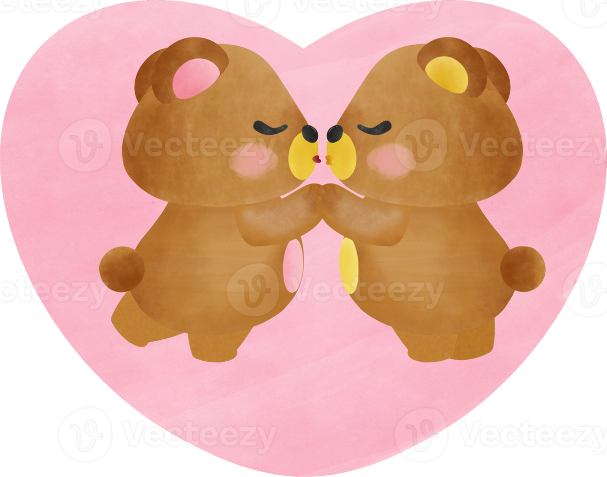 adorable brown bear with pink heart watercolor valentines theme png