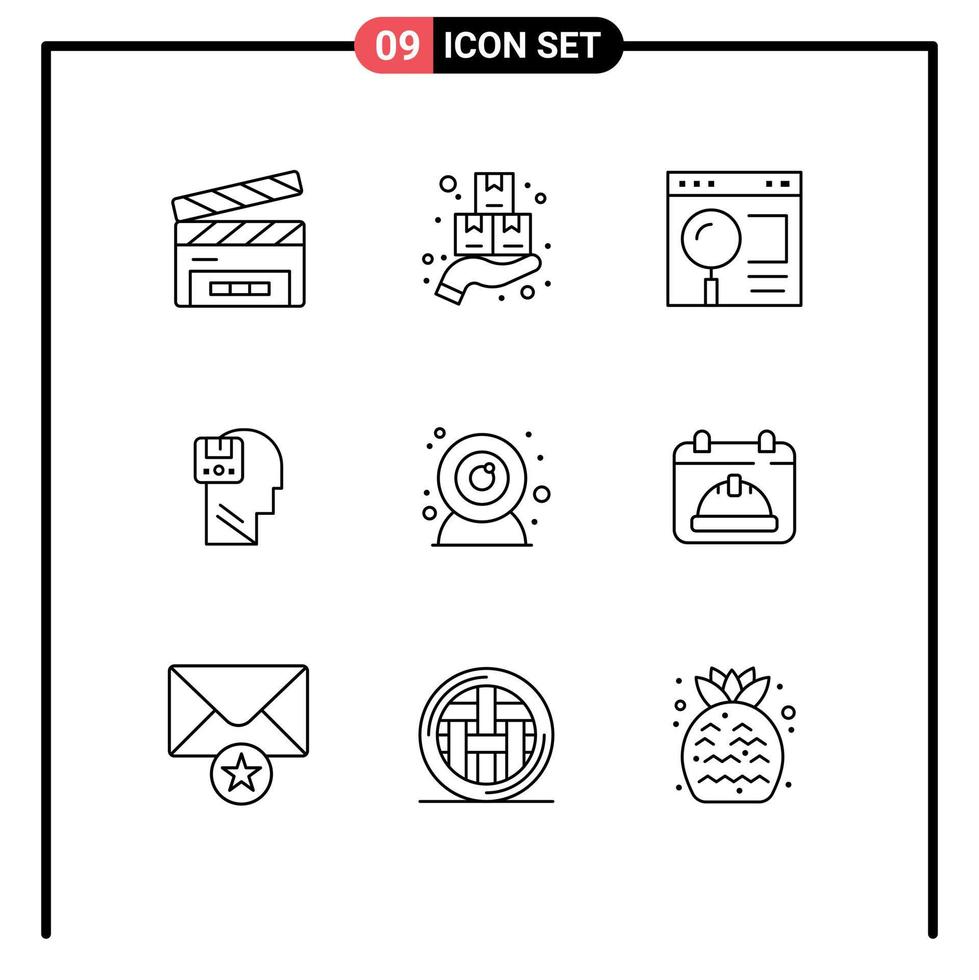 Universal Icon Symbols Group of 9 Modern Outlines of user save sign memory search Editable Vector Design Elements