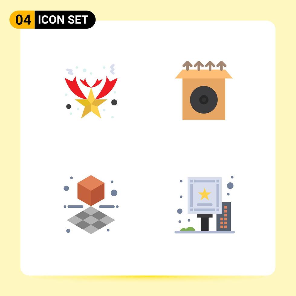 Set of 4 Vector Flat Icons on Grid for christmas advertisement cd cube billboard Editable Vector Design Elements