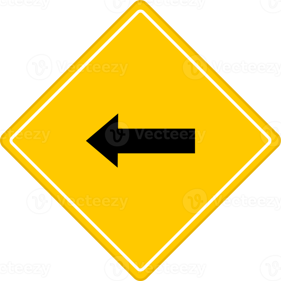 Follow left yellow road sign or traffic sign. Street symbol illustration. png