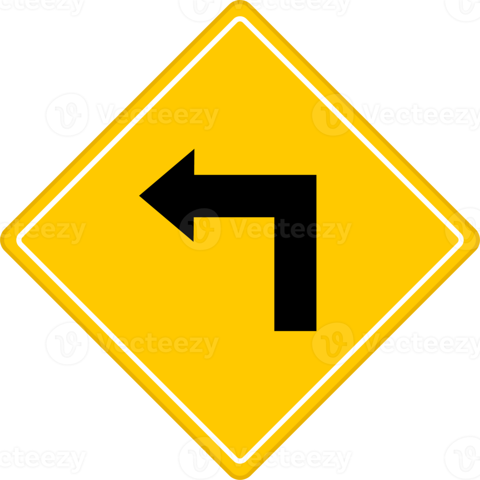 scherp beurt geel weg teken of verkeer teken. straat symbool illustratie. png