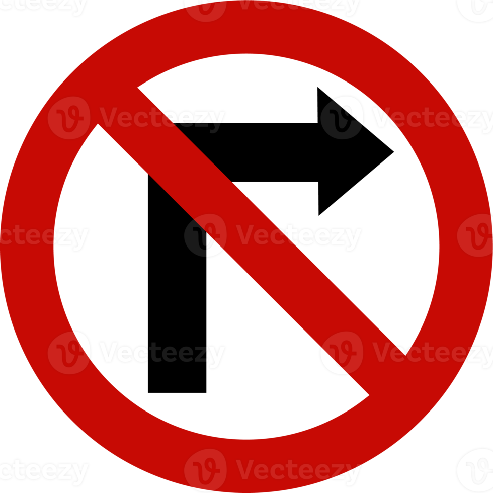 No right turn red road sign or traffic sign. Street symbol illustration. png