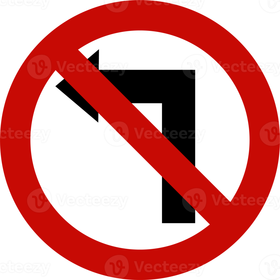 No left turn red road sign or traffic sign. Street symbol illustration. png