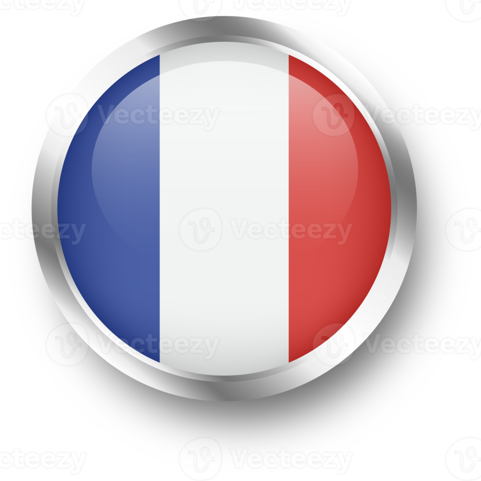 Official flag of France in silver circle shape. Nation flag illustration. png