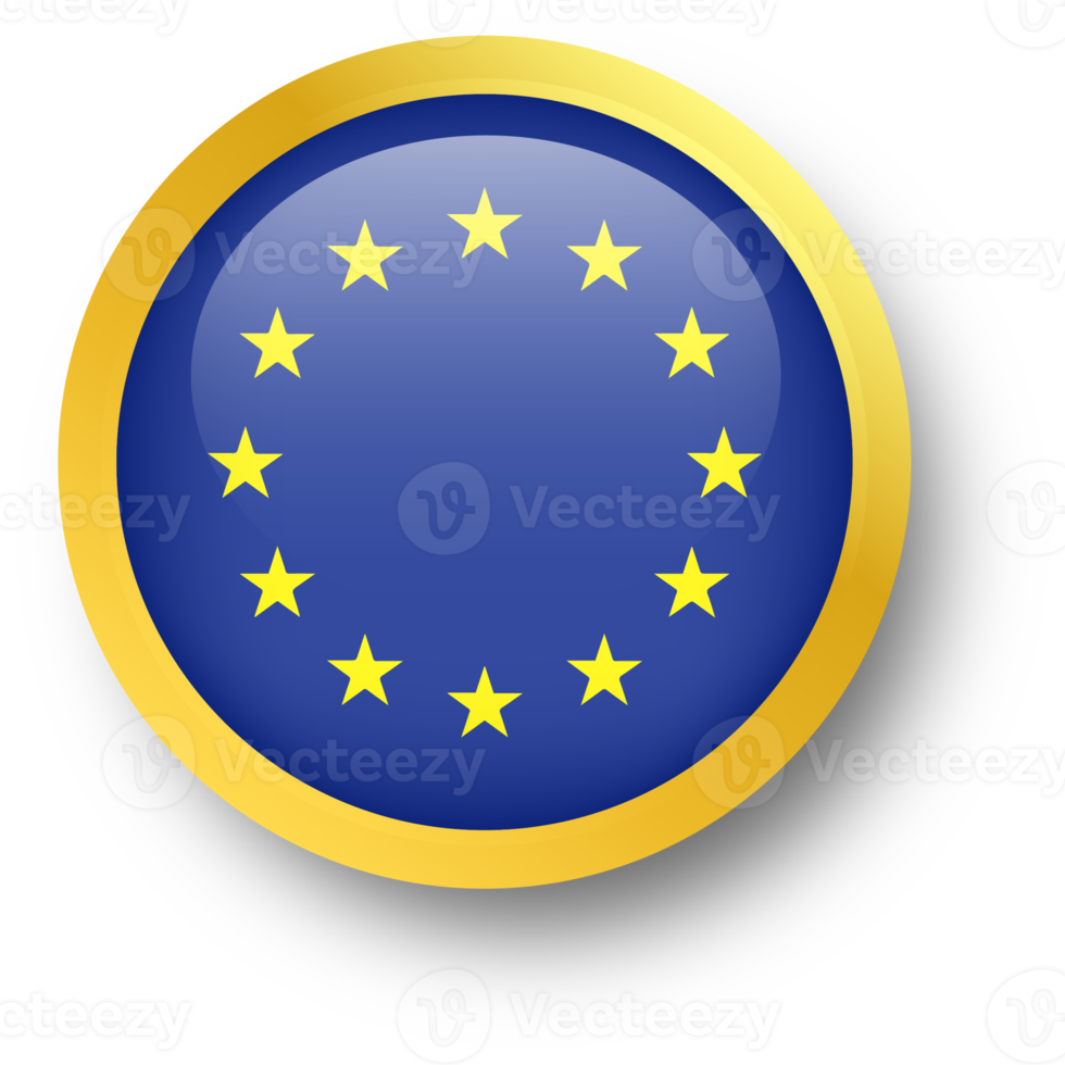 Official flag of Europian union in golden circle shape. Nation flag illustration. png