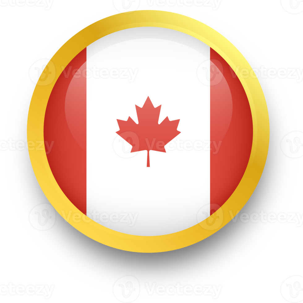 Official flag of Canada in golden circle shape. Nation flag illustration. png