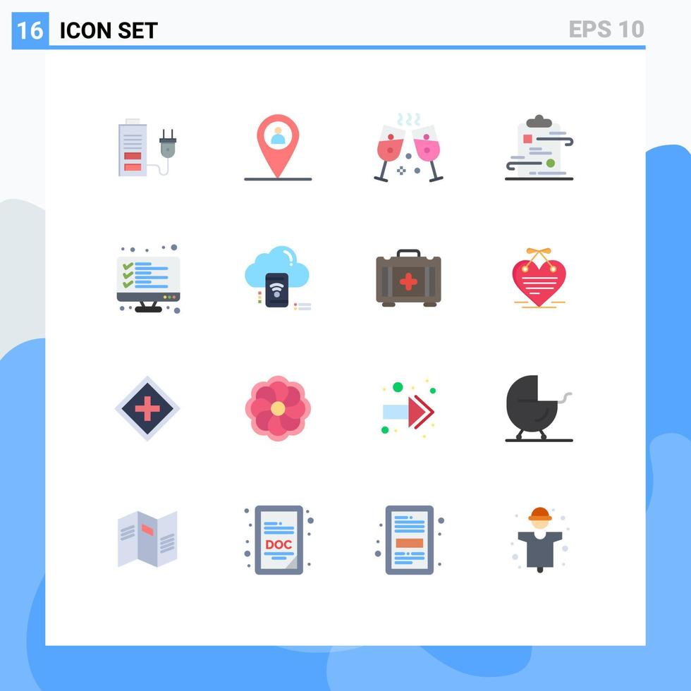 Modern Set of 16 Flat Colors and symbols such as list computer party checklist paper Editable Pack of Creative Vector Design Elements