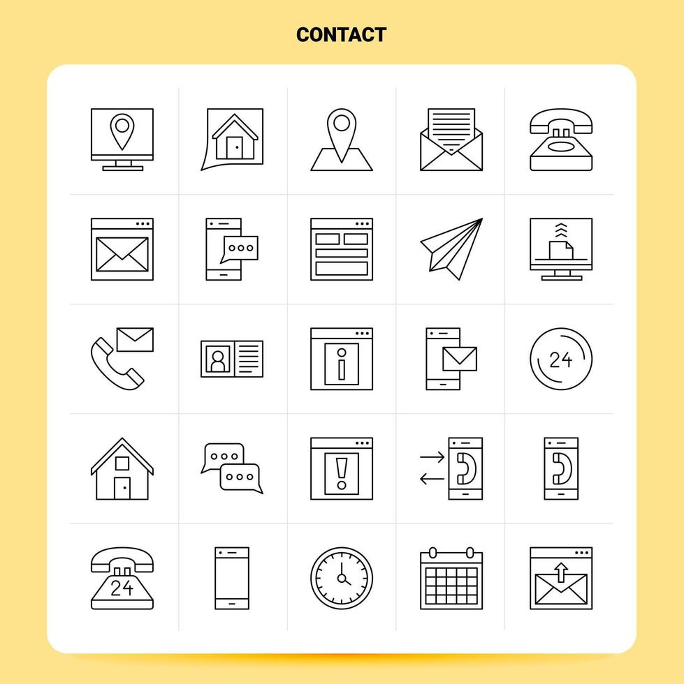 OutLine 25 Contact Icon set Vector Line Style Design Black Icons Set Linear pictogram pack Web and Mobile Business ideas design Vector Illustration