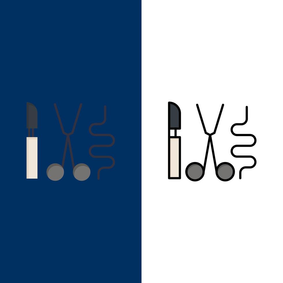 Instruments Surgery Tools Medical  Icons Flat and Line Filled Icon Set Vector Blue Background