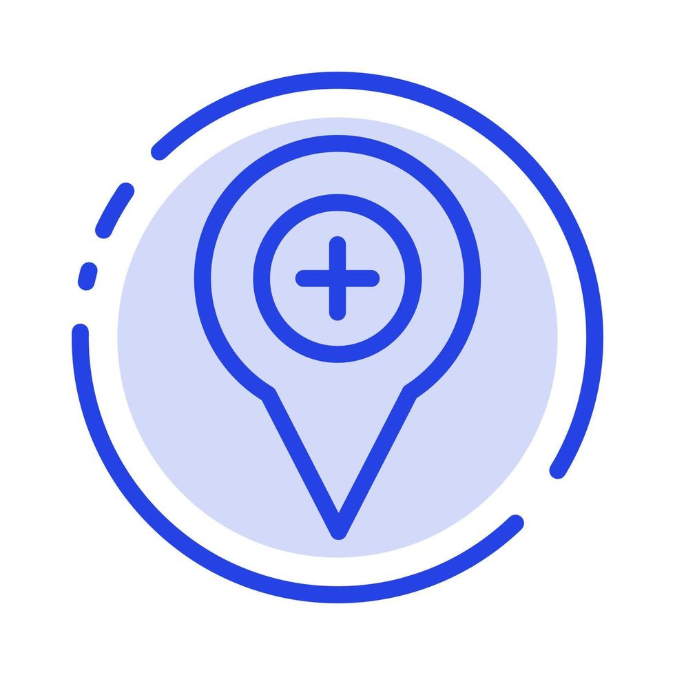 pin de navegación del mapa de ubicación más icono de línea de línea punteada azul vector