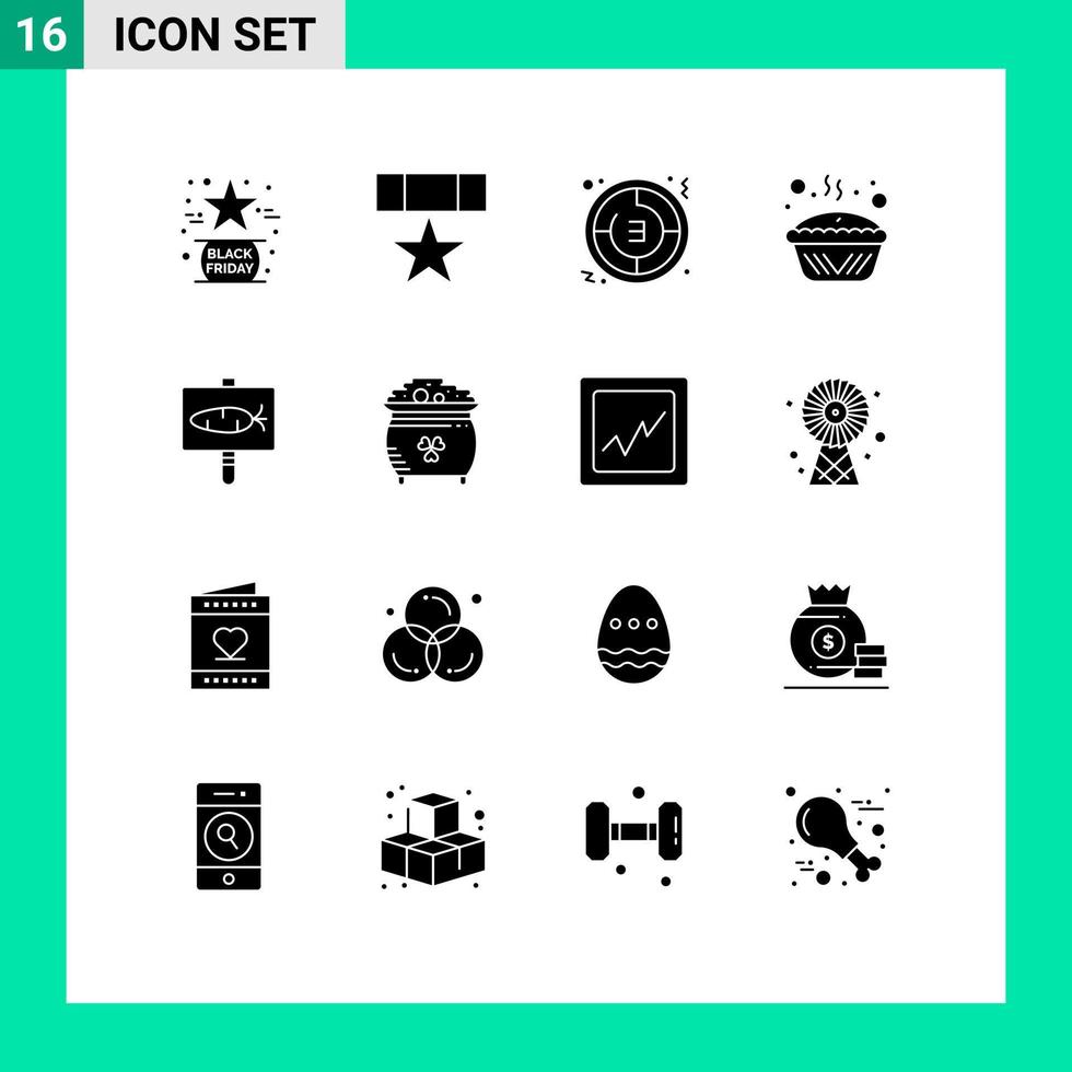 Modern Set of 16 Solid Glyphs and symbols such as cooking baked military stopwatch time Editable Vector Design Elements