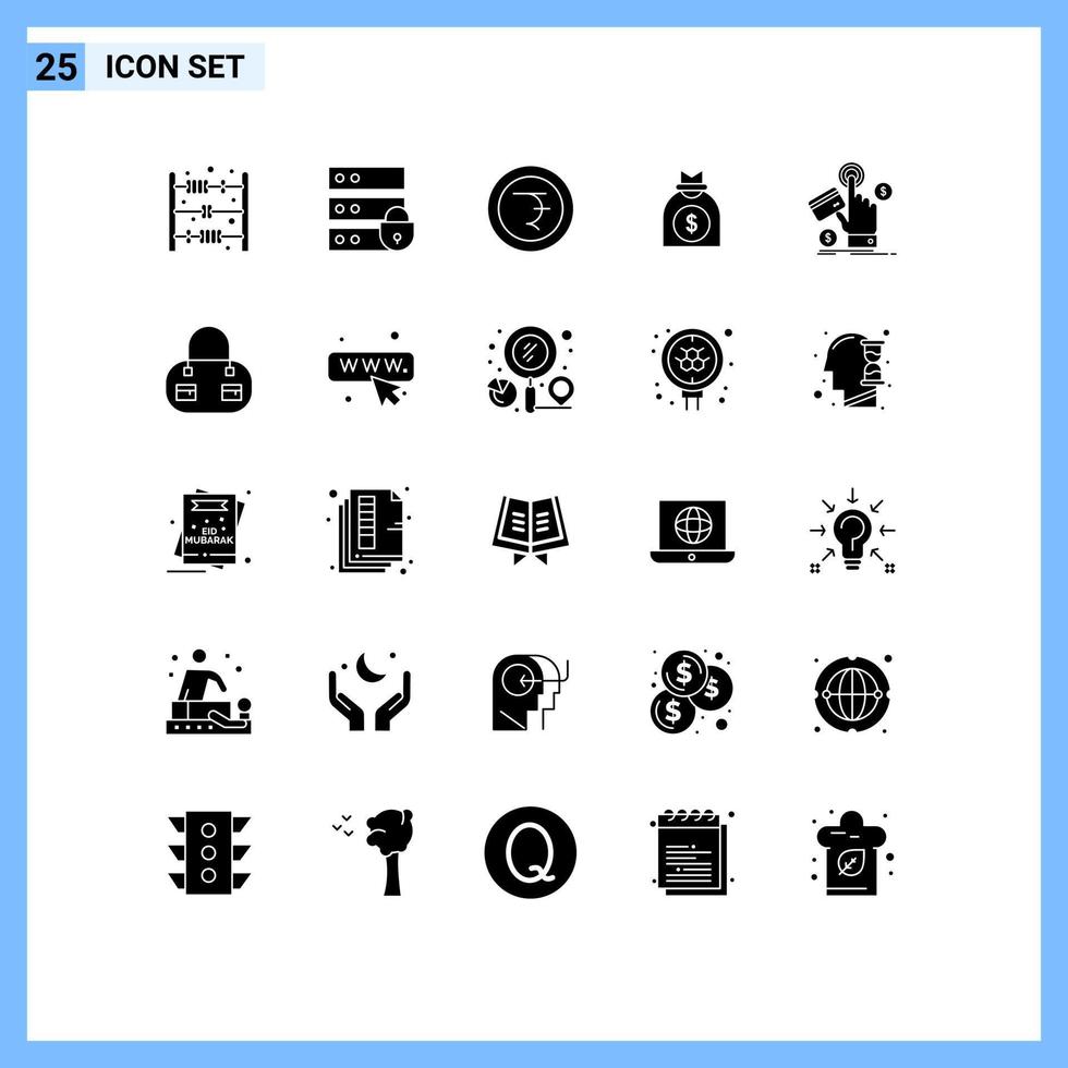 Group of 25 Solid Glyphs Signs and Symbols for payment click finance ppc venture Editable Vector Design Elements