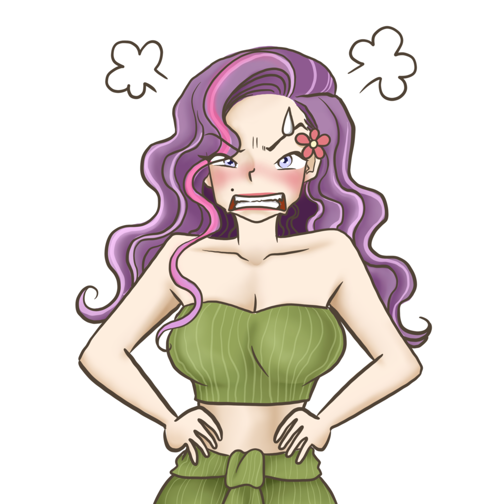 arrabbiato donna cartone animato scarabocchio kawaii anime colorazione pagina carino illustrazione disegno clipart personaggio chibi manga i fumetti png