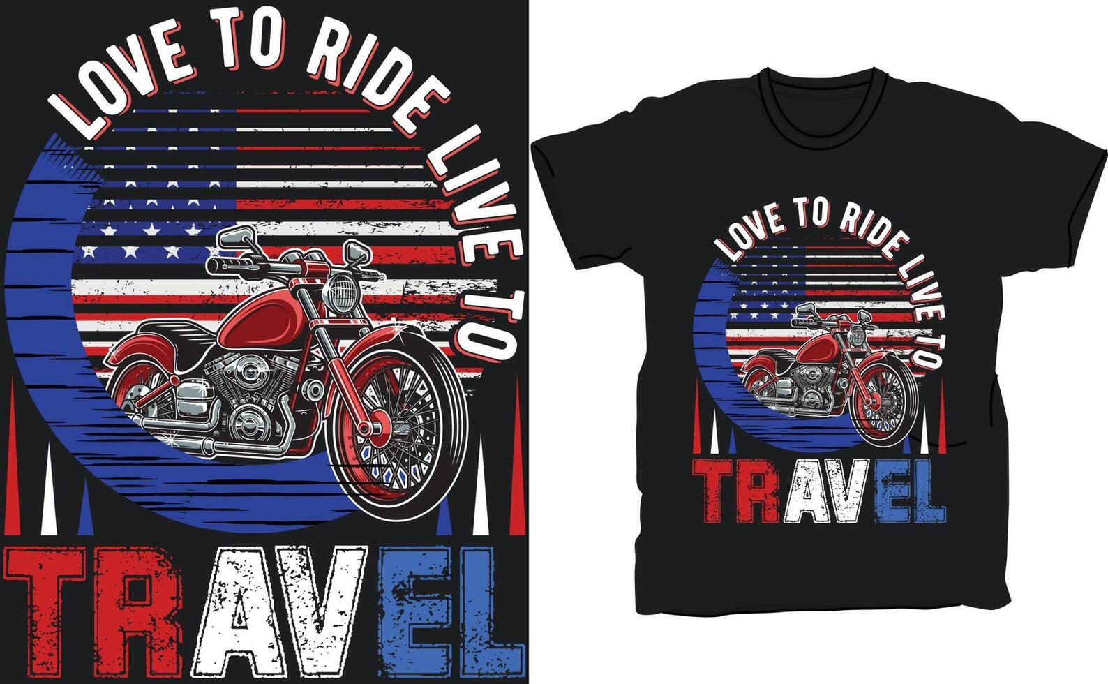 me encanta montar en vivo para viajar diseño de camiseta del club de motociclistas americanos, diseño de camiseta de la bandera americana vector